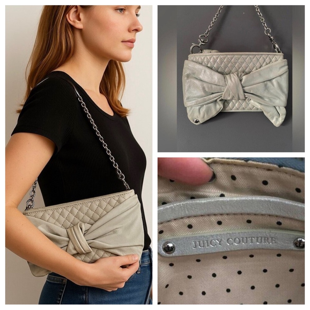 Juicy Couture Vintage Leather Bow Shoulder Bag Icy Mint Y2K